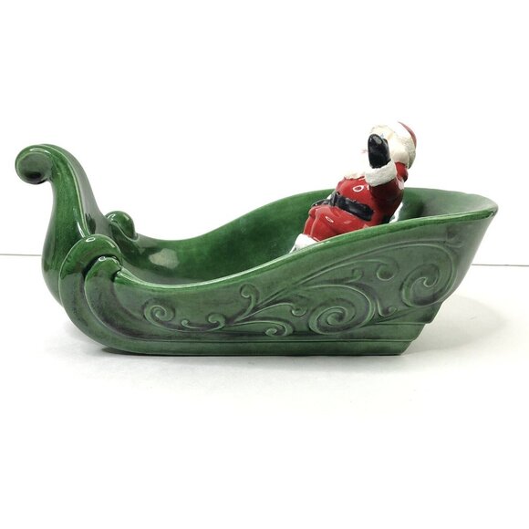 VTG 70s Atlantic Mold Ceramic Santa in Sleigh Christmas Candy Dish Centerpiece - Picture 2 of 11